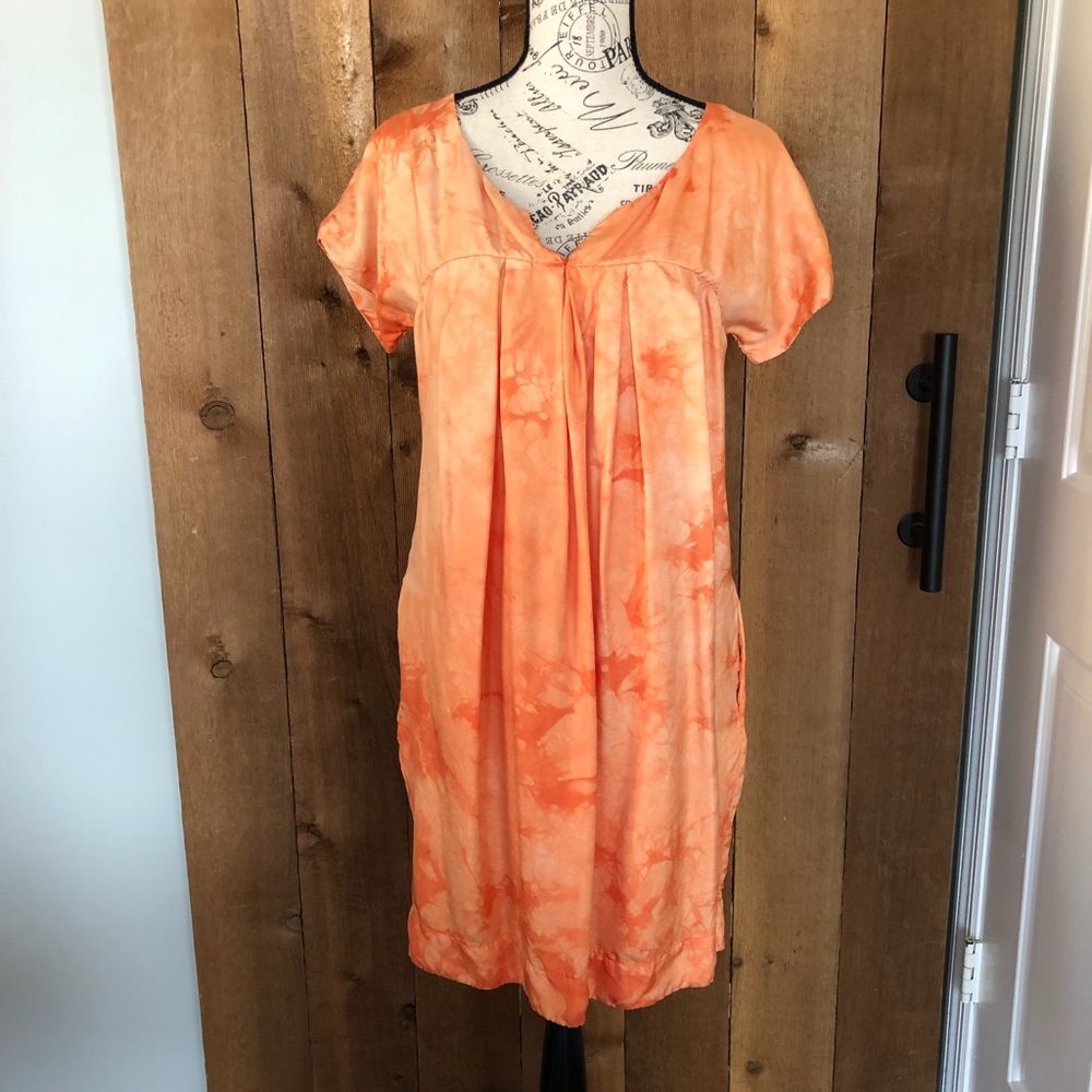 GRAHAM & SPENCER TIE DYE SILK PEACH DRESS